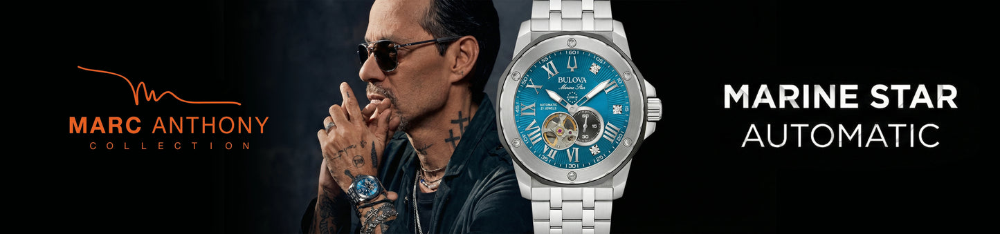 Marc Anthony watch with a person wearing it, set against a dark background
