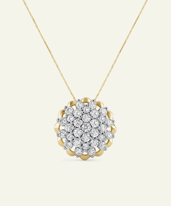 Diamond pendant necklace on a white background