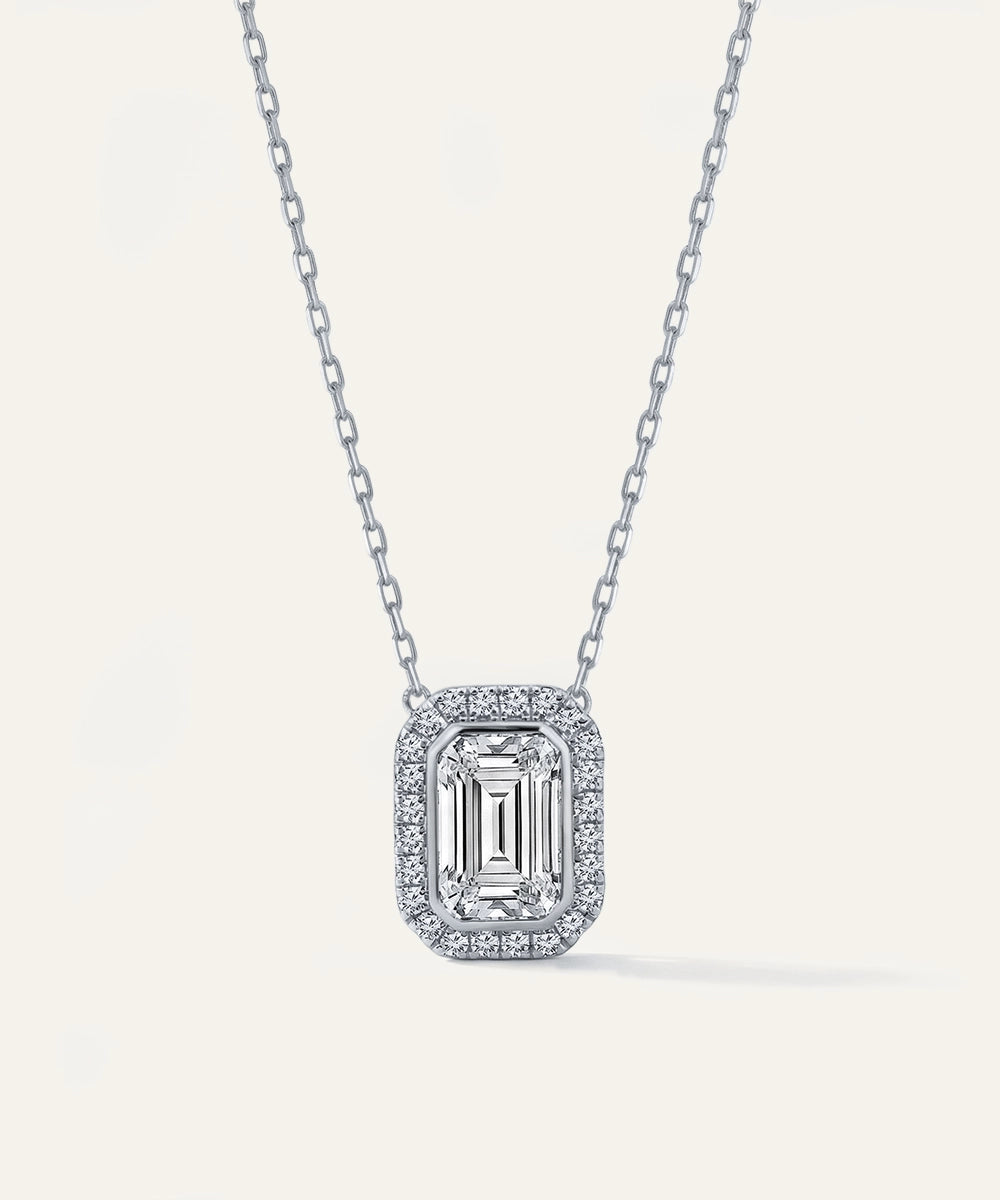 Bella by Ovani® Lab-grown Diamond Halo Emerald Necklace