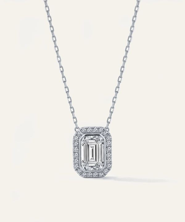 Bella by Ovani® Lab-grown Diamond Halo Emerald Necklace