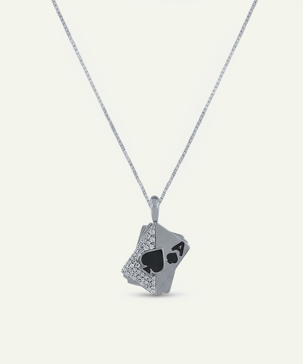Silver necklace with a unique pendant on a white background