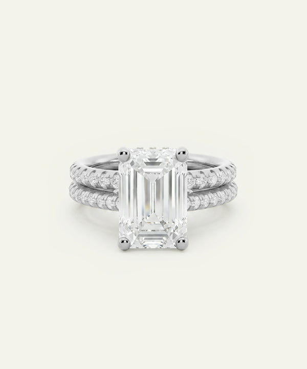 Ovani® Lab-grown Diamond Emerald Hidden Halo Bridal Set