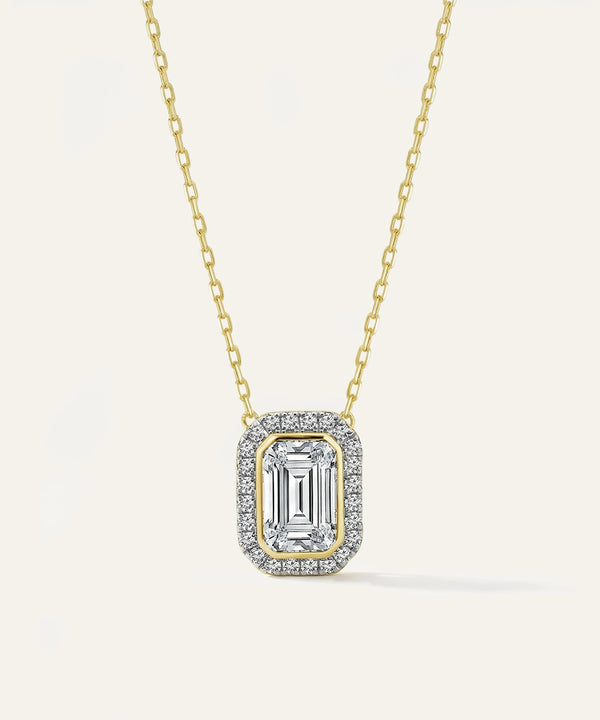 Bella by Ovani® Lab-grown Diamond Halo Emerald Necklace