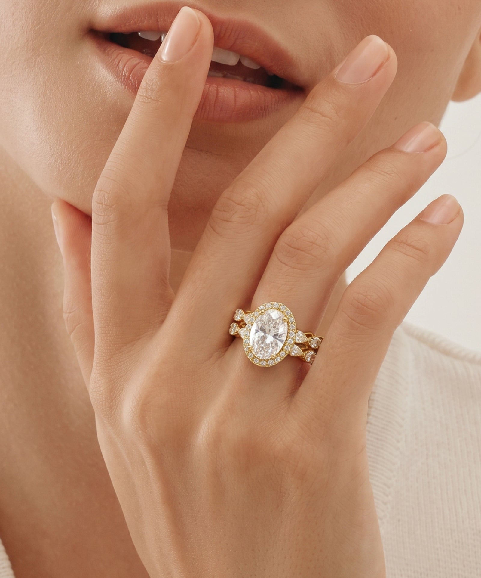 Ovani® Lab-grown Diamond Oval Halo Bridal Set