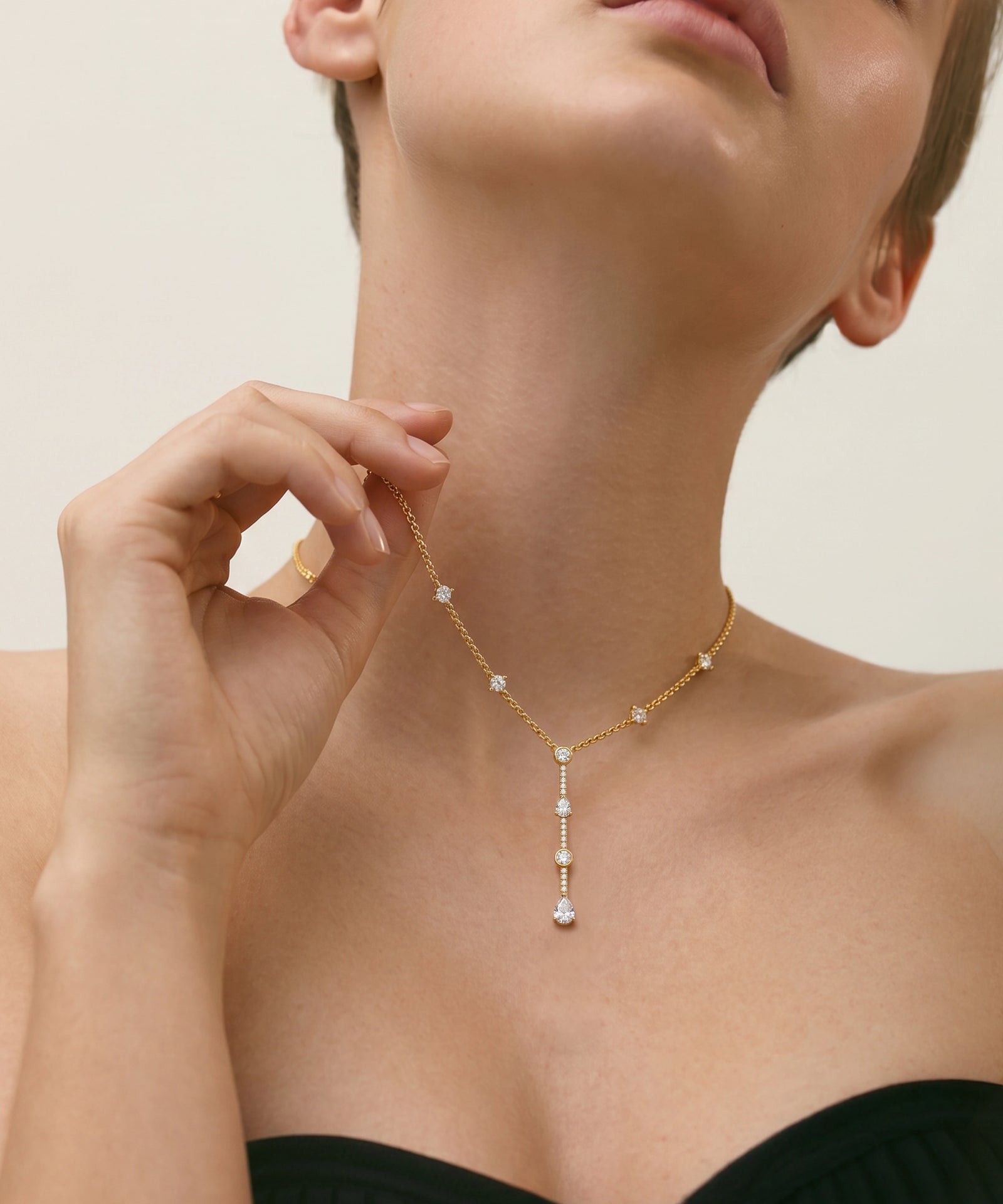 Ovani® Lab-grown Diamond Round & Pear Lariat Necklace