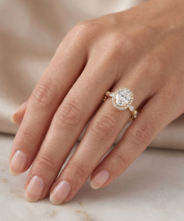 Ovani® Lab-grown Diamond Oval Halo Engagement Ring