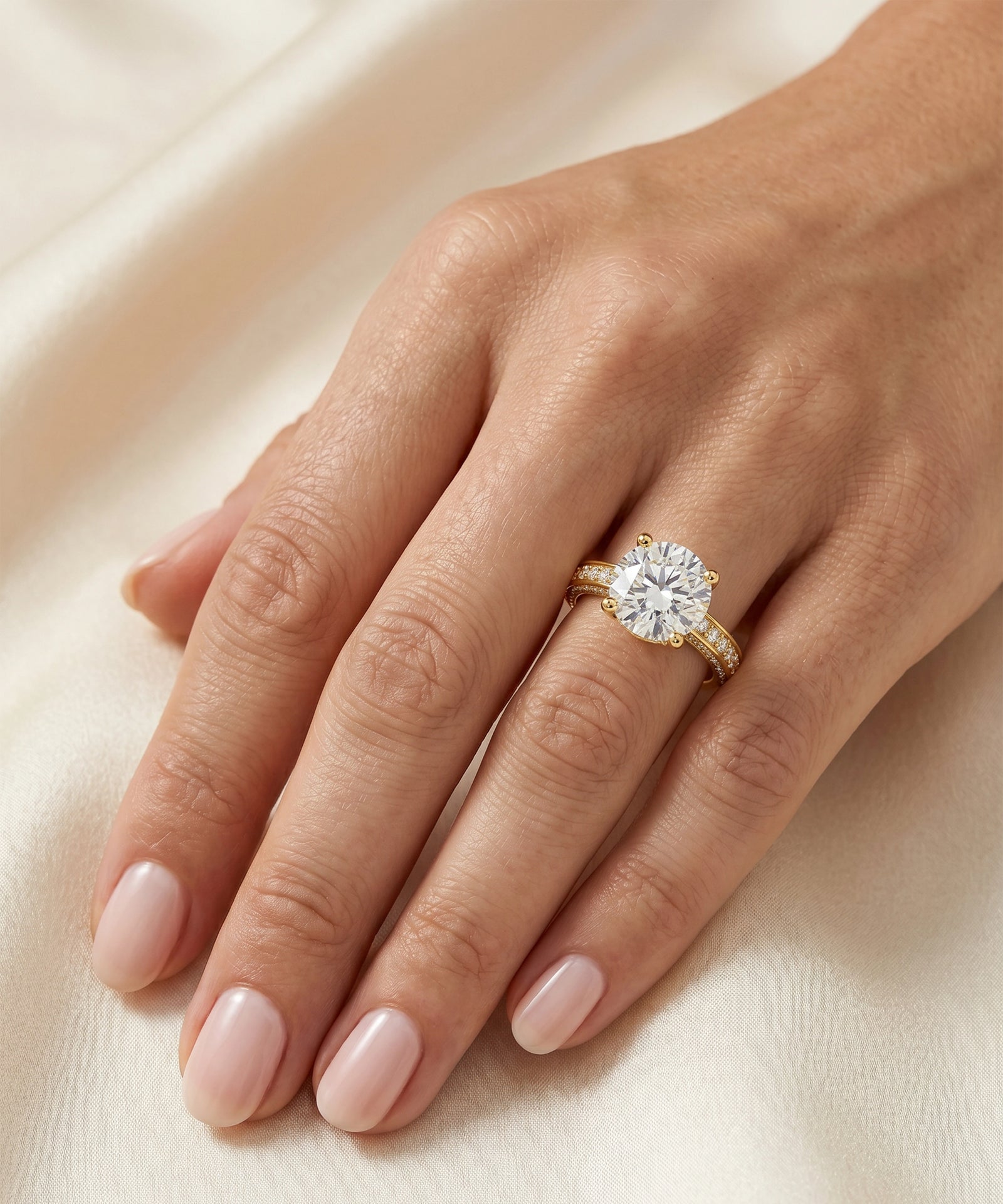 Ovani® Round Lab-grown Diamond Side-Stone Engagement Ring