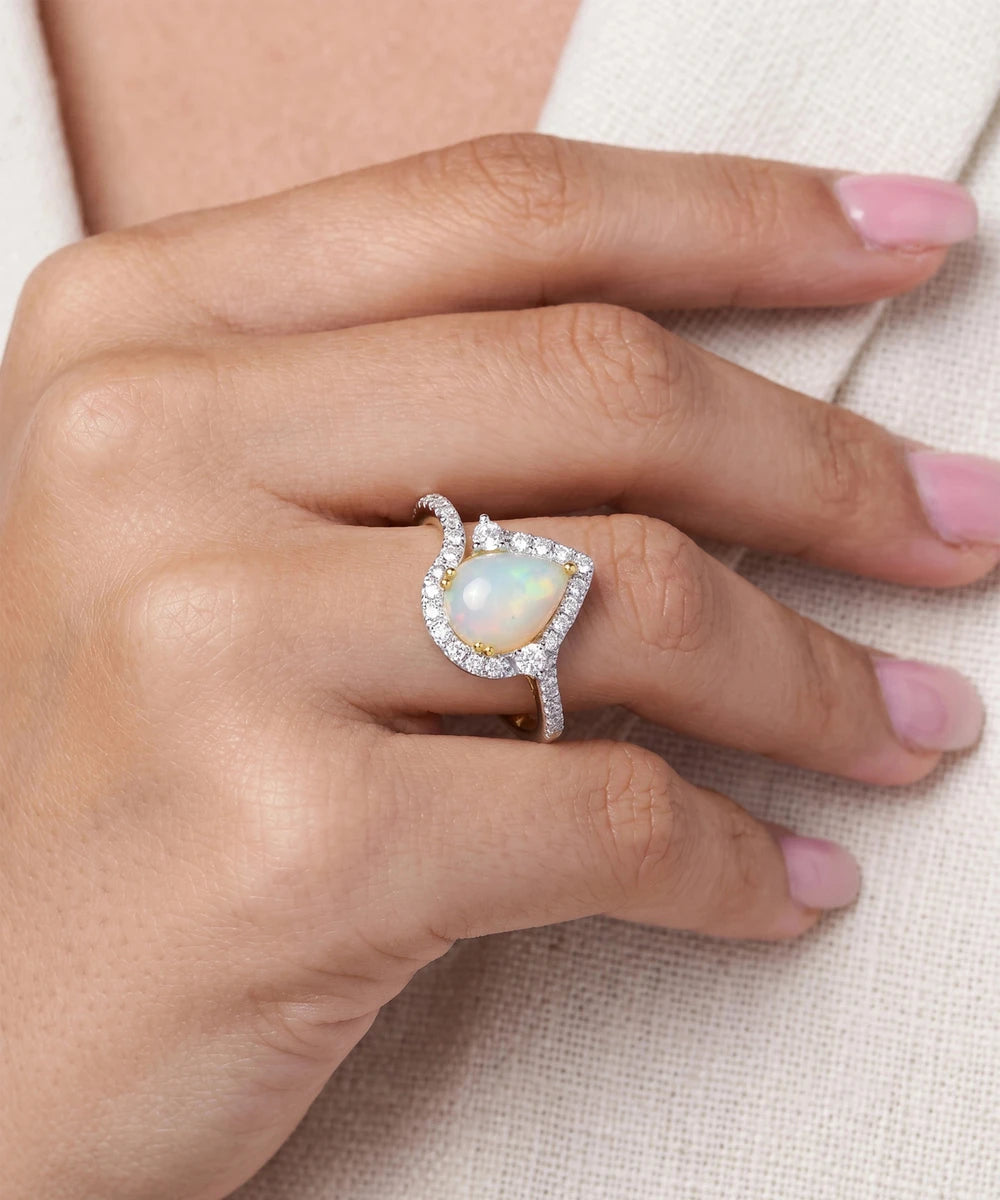 NovelloÂ® Opal & Lab-Grown Diamond Pear Halo Ring 1.53 Ct. T.W. - image 2
