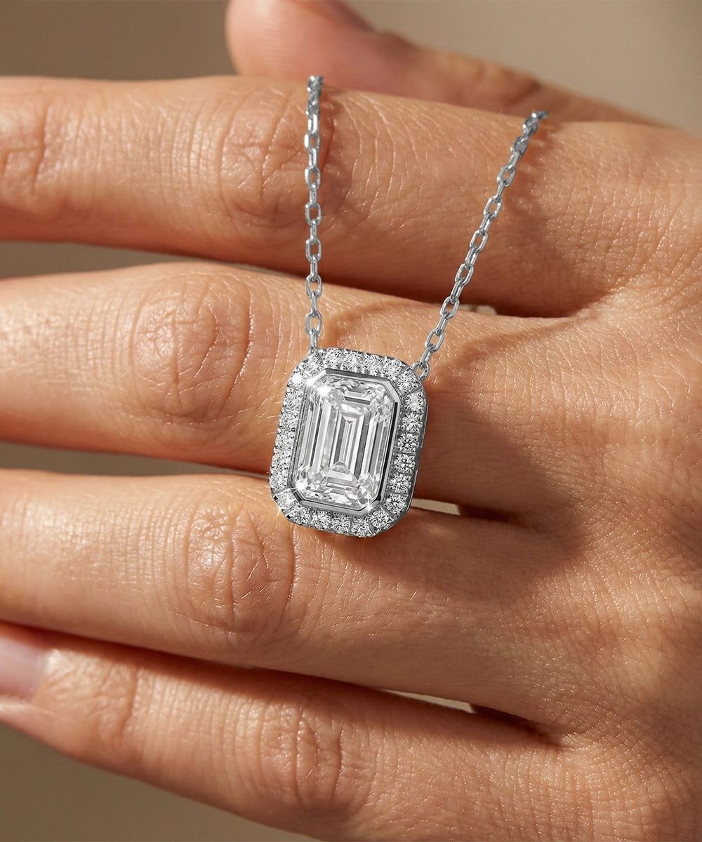 Bella by Ovani® Lab-grown Diamond Halo Emerald Necklace