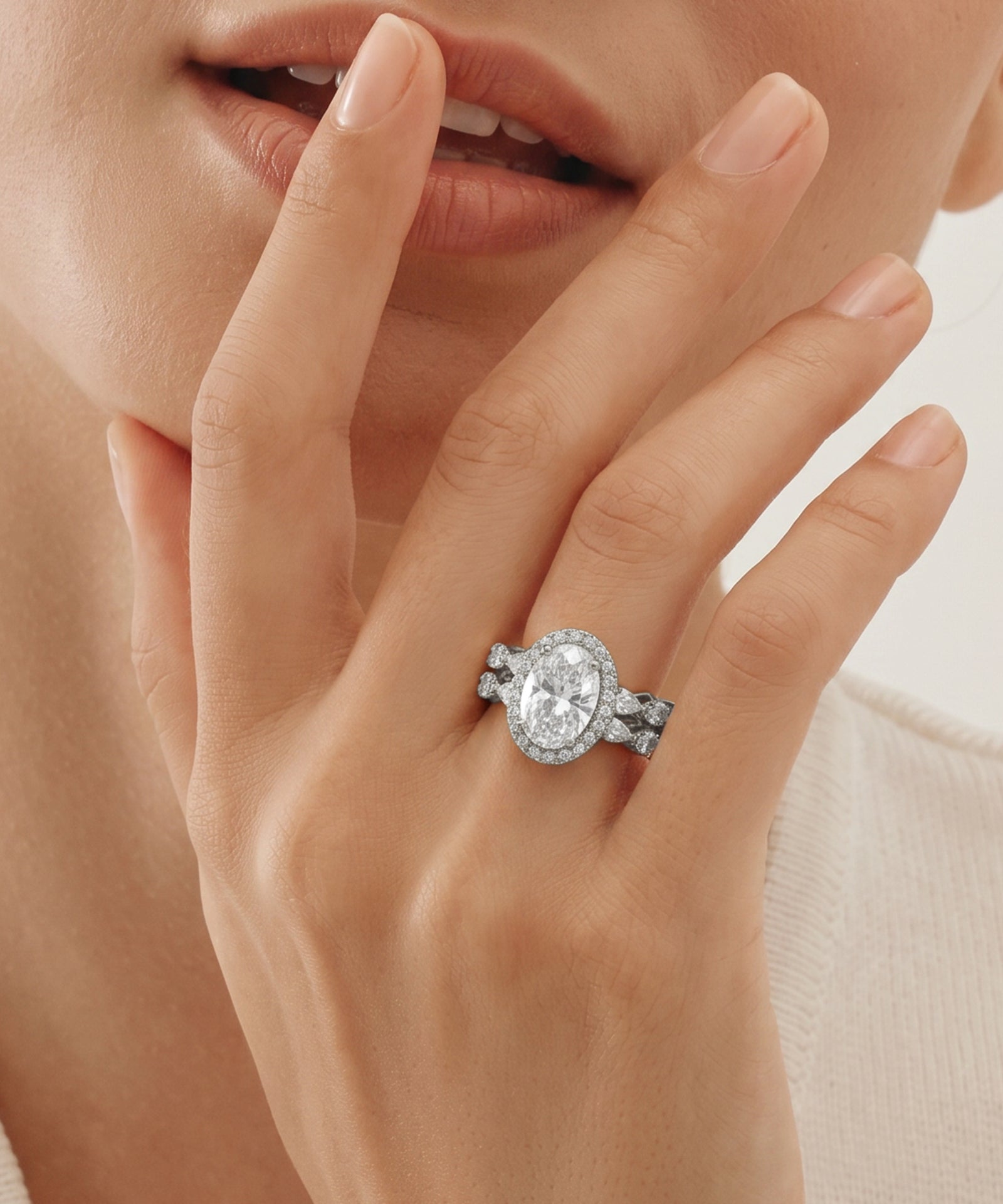 Ovani® Lab-grown Diamond Oval Halo Bridal Set