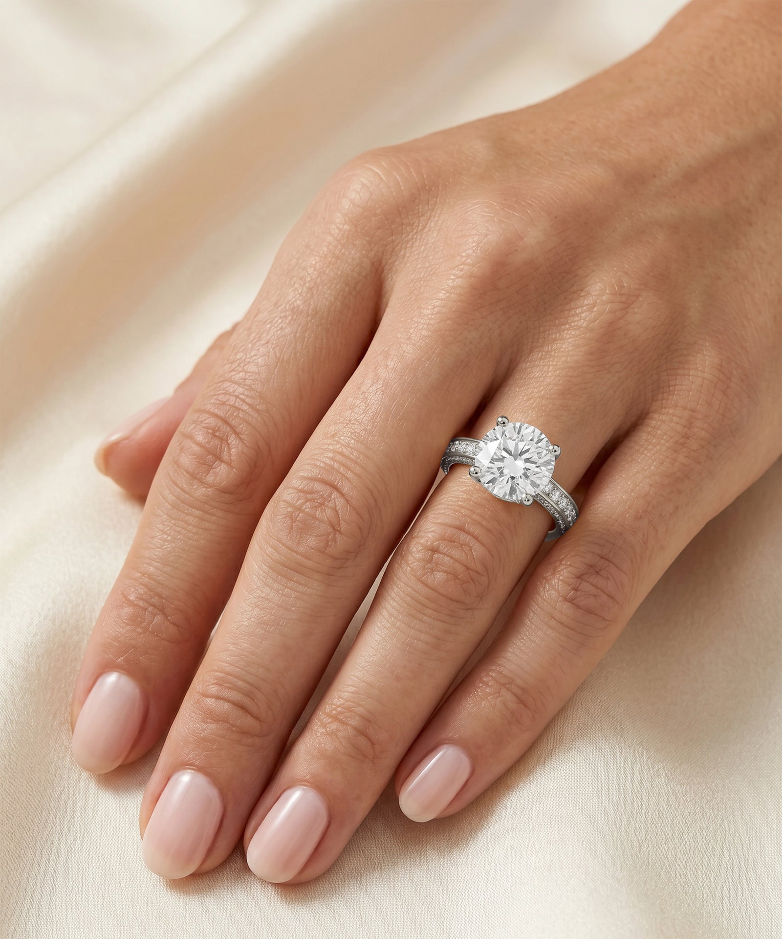 Ovani® Round Lab-grown Diamond Side-Stone Engagement Ring
