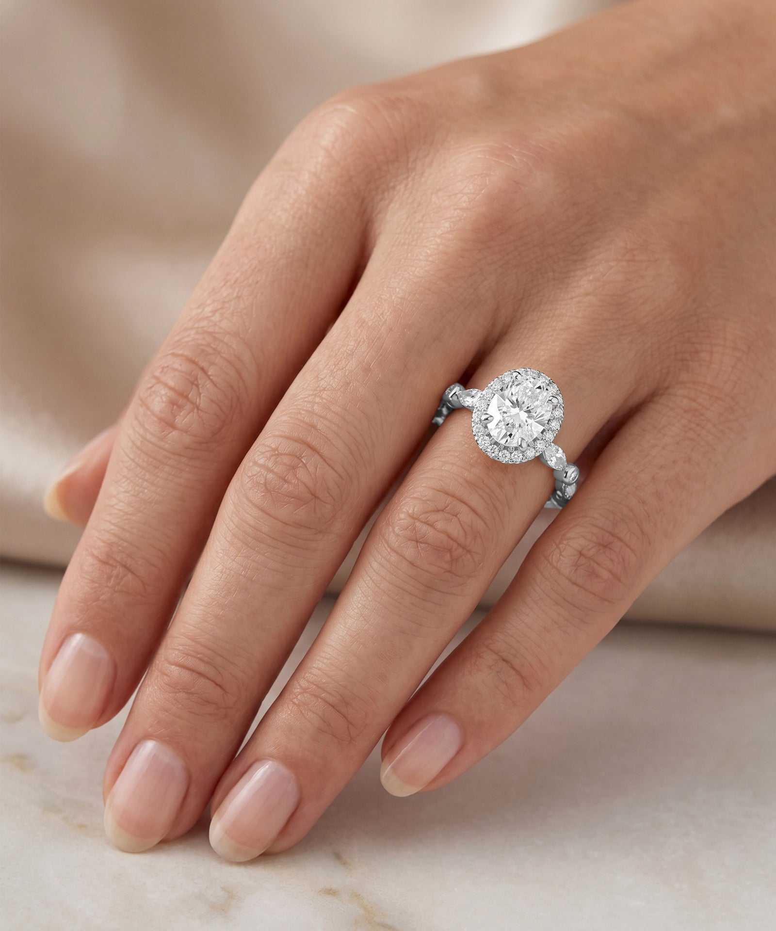 Ovani® Lab-grown Diamond Oval Halo Engagement Ring