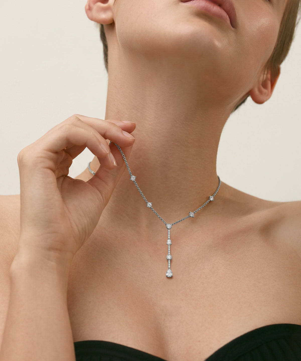 Ovani® Lab-grown Diamond Round & Pear Lariat Necklace