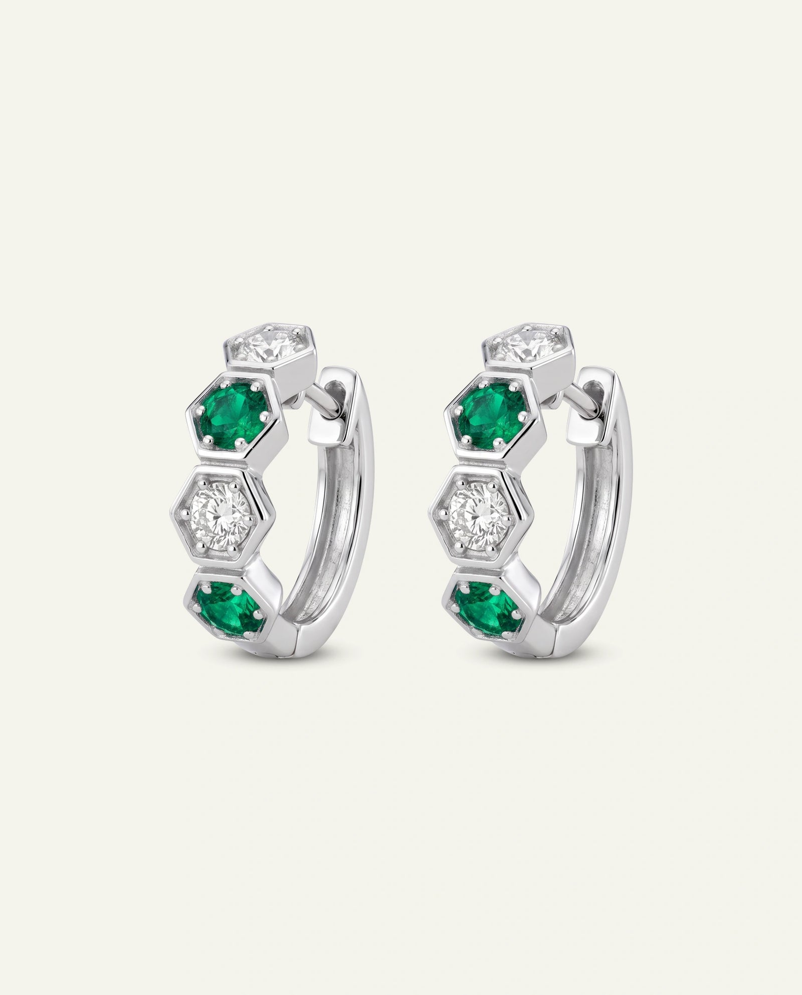Aanika V. Emerald & Diamond Alternating-stone Huggie Hoop