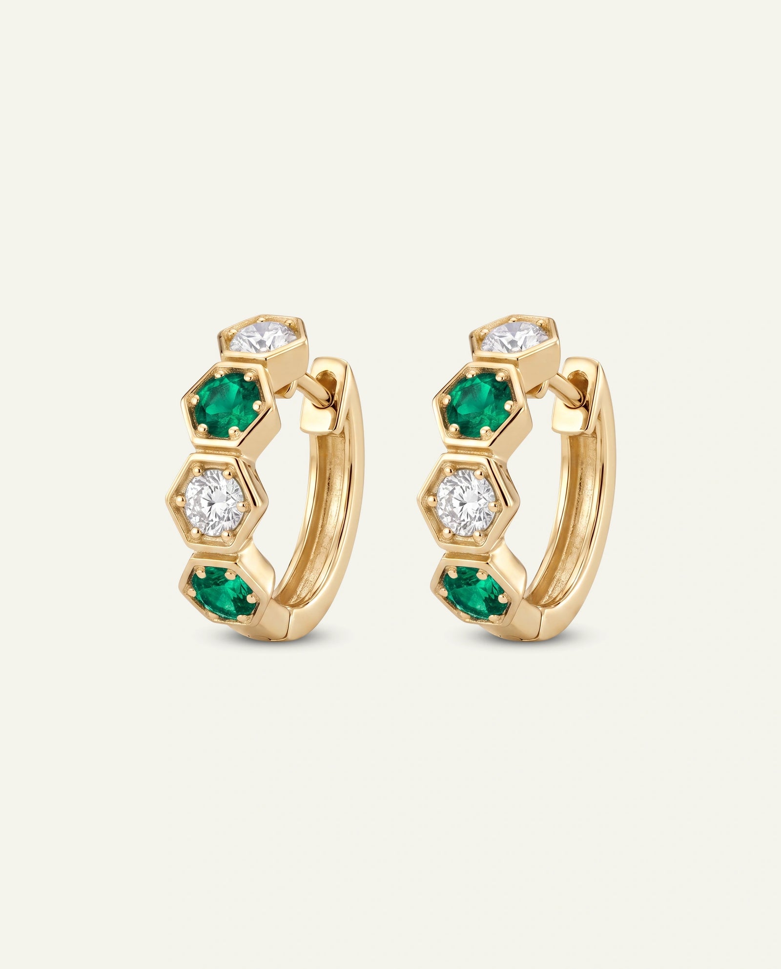 Aanika V. Emerald & Diamond Alternating-stone Huggie Hoop