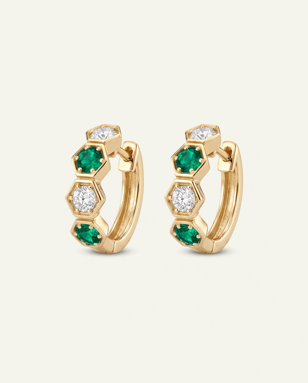 Aanika V. Emerald & Diamond Alternating-stone Huggie Hoop