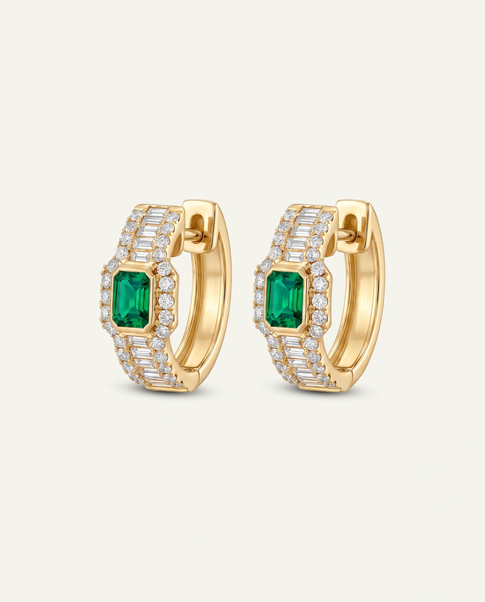 Aanika V. Emerald & Diamond Baguette Huggie Hoops