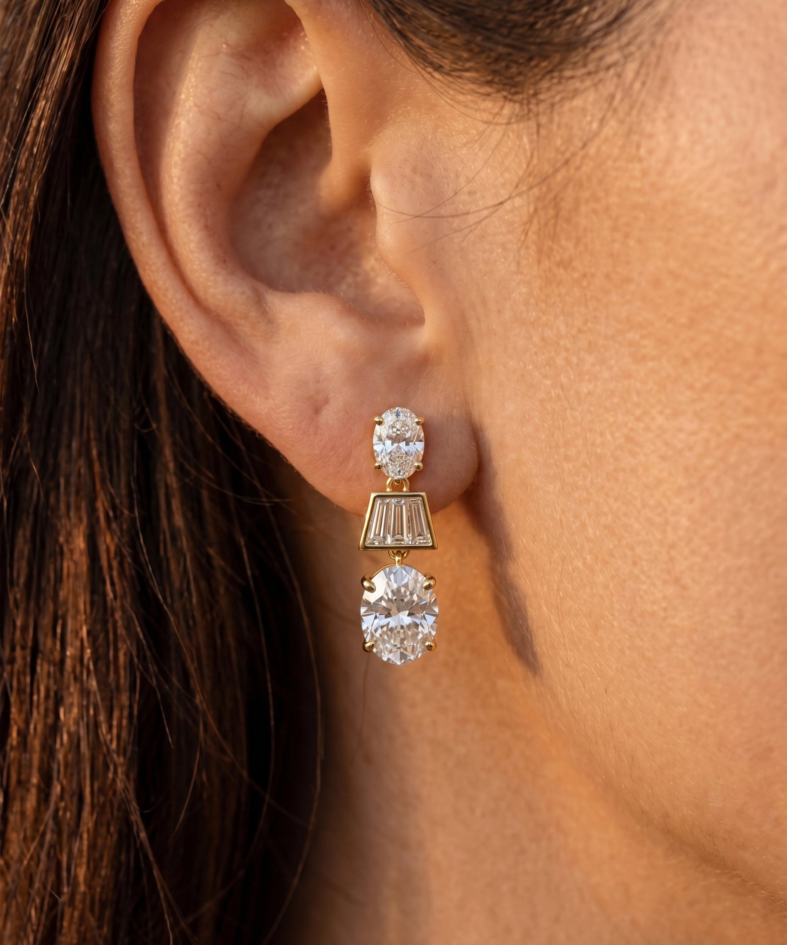 Ovani® Lab-grown Diamond Oval & Baguette Dangling Earrings