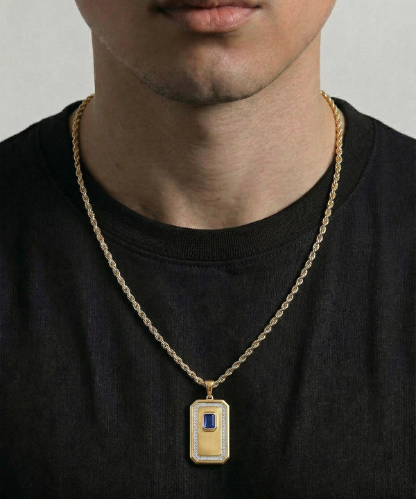 Link N Lock® Lab-Created Sapphire & Lab-grown Diamond Dog Tag Pendant