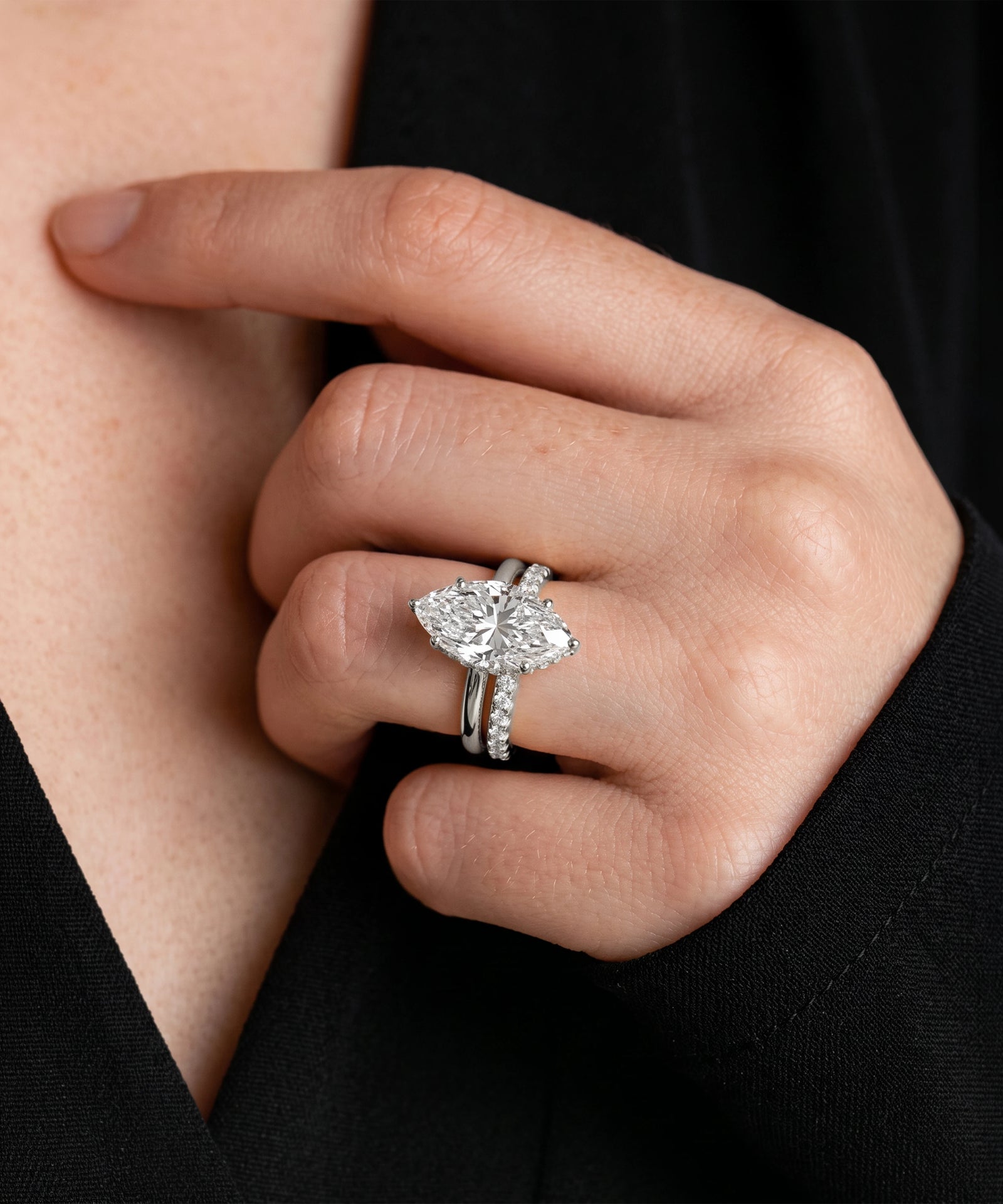 Ovani® Lab-grown Diamond Marquise Hidden Halo Bridal Set