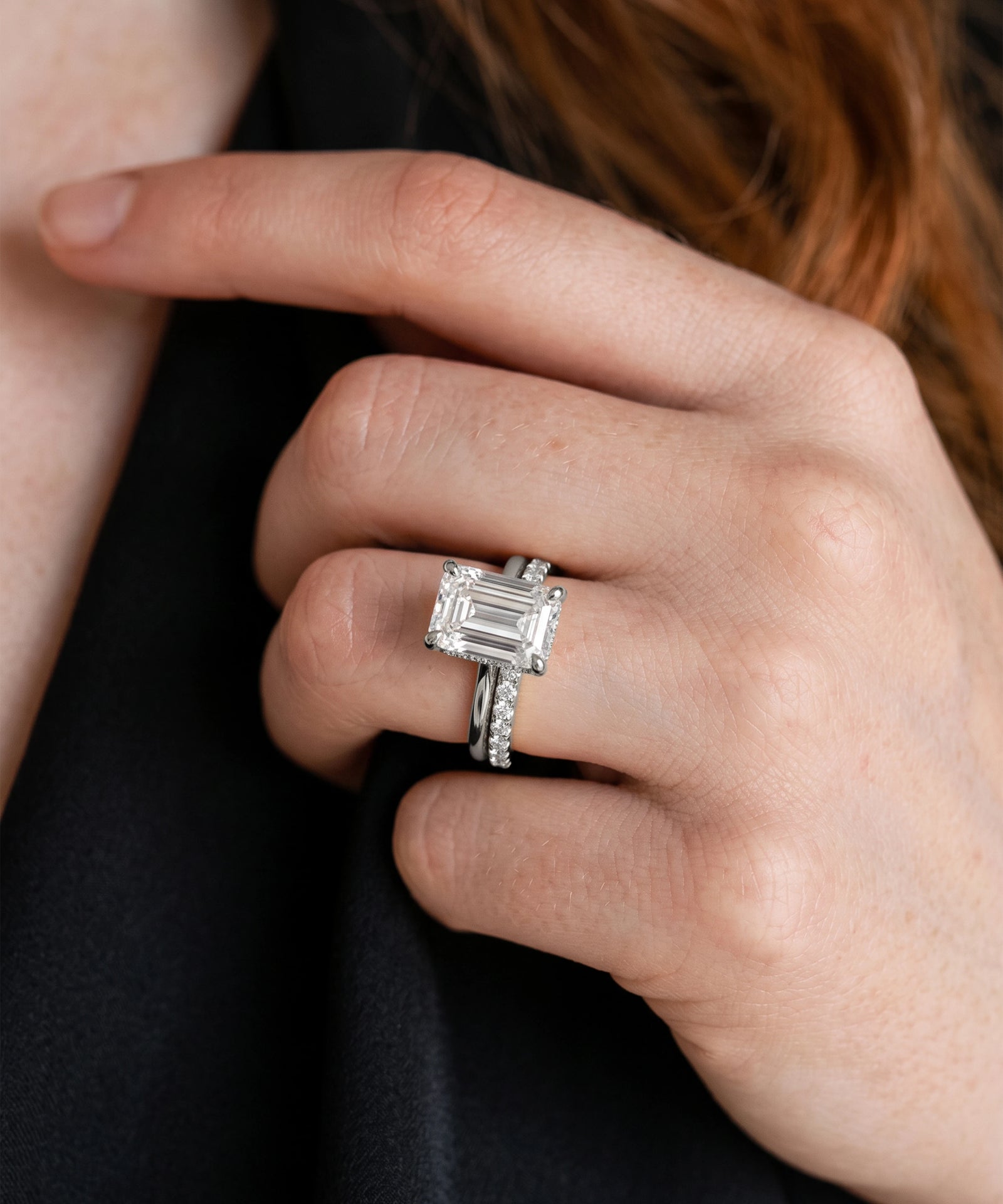Ovani® Lab-grown Diamond Emerald Hidden Halo Bridal Set