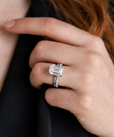 Ovani® Lab-grown Diamond Emerald Hidden Halo Bridal Set - alternate view