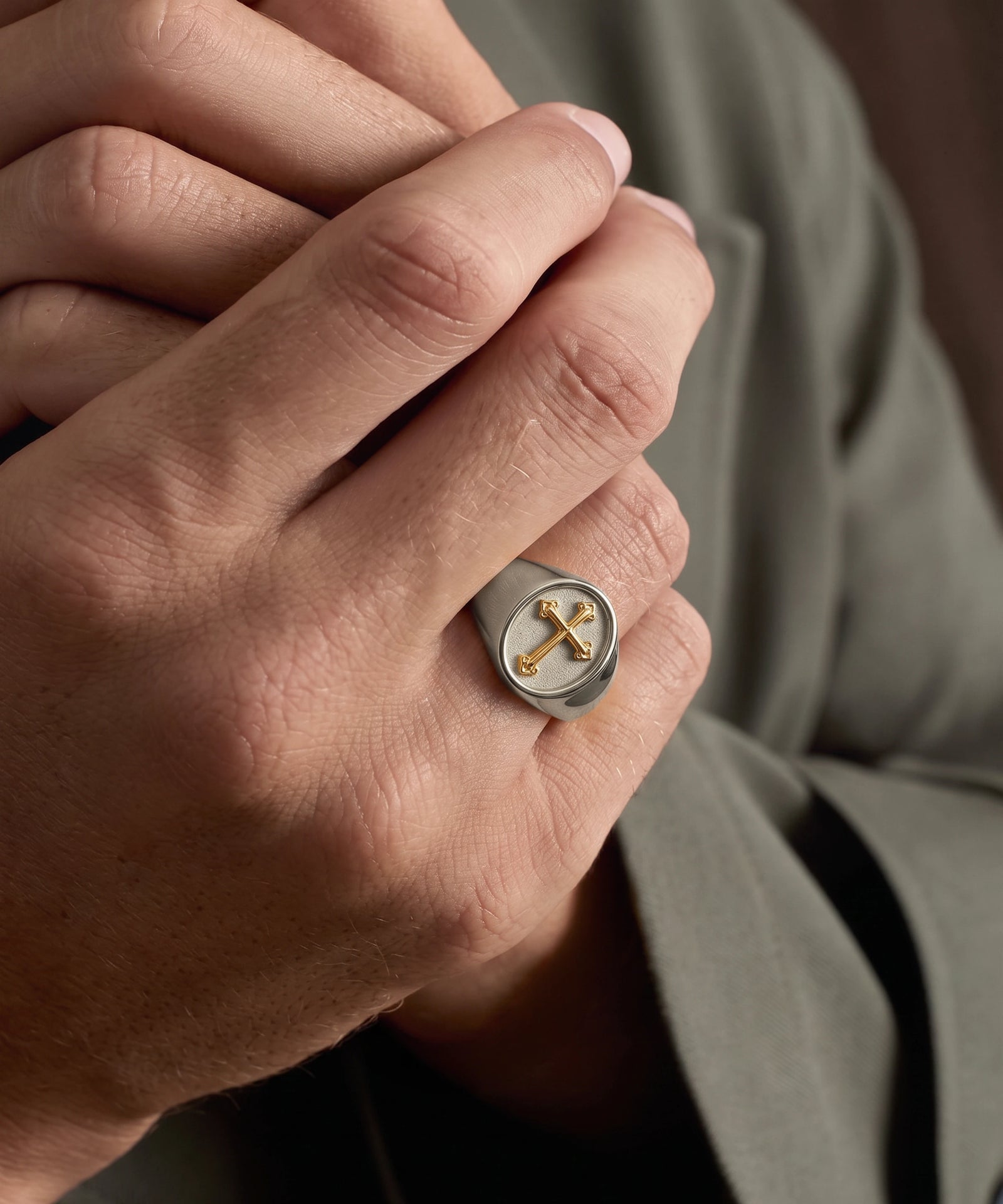 Men's Sterling Silver & 10K Gold Cross Signet Ring