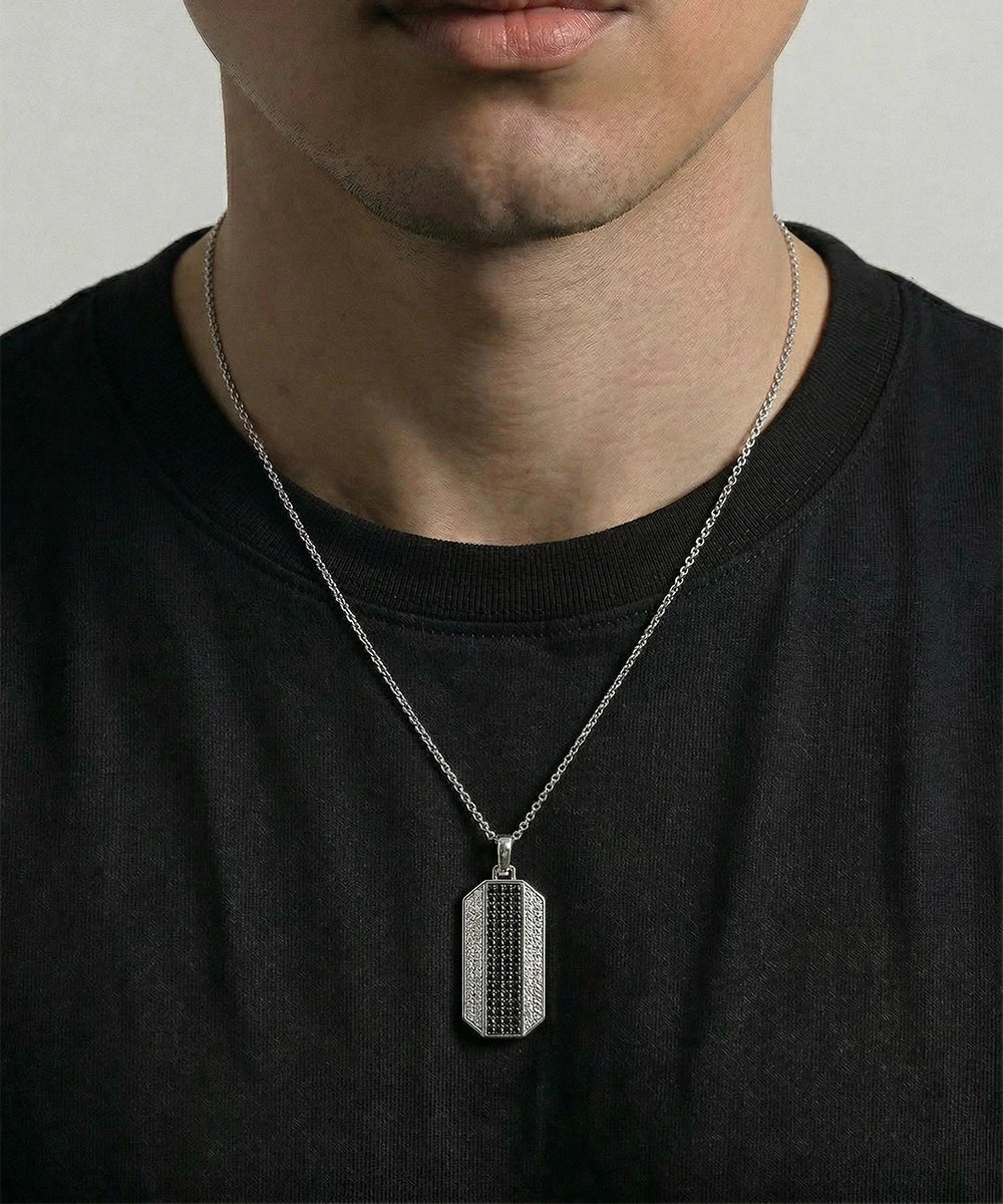 Link N Lock® Black Treated & Lab-grown Diamond Dog Tag Pendant