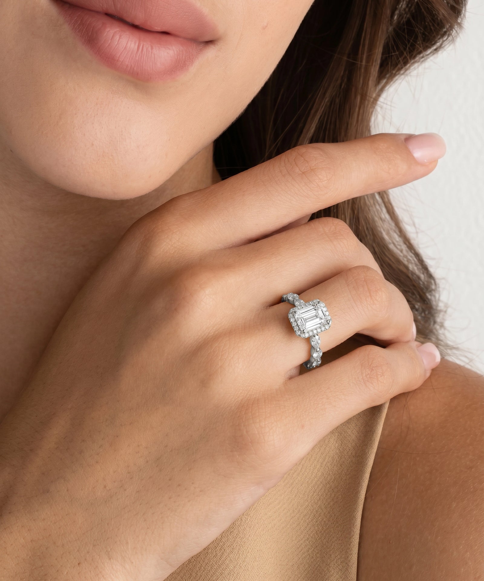 Ovani® Lab-grown Diamond Emerald Halo Engagement Ring