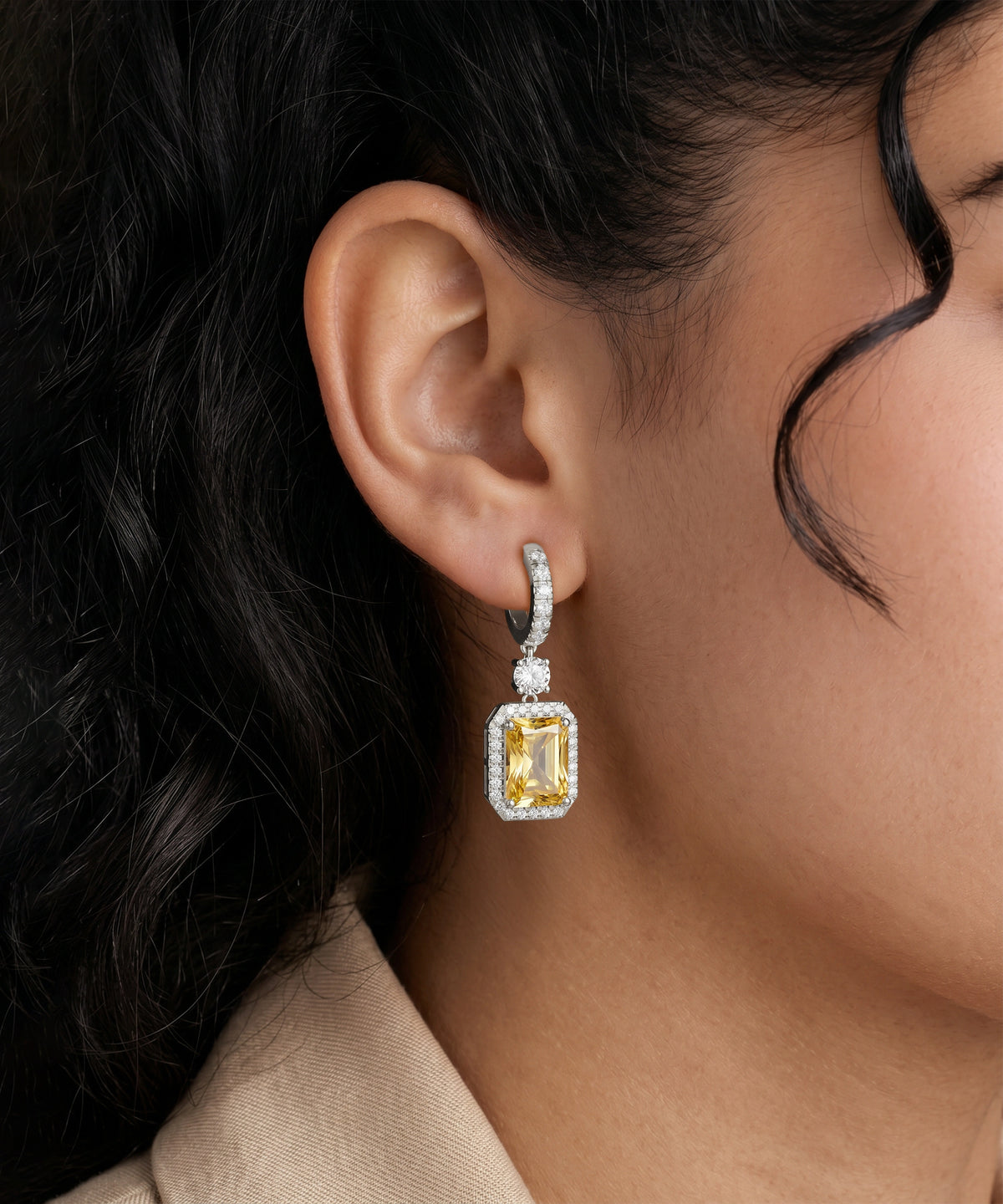 Ovani® Lab-grown  Yellow Diamond Radiant Dangling Earrings