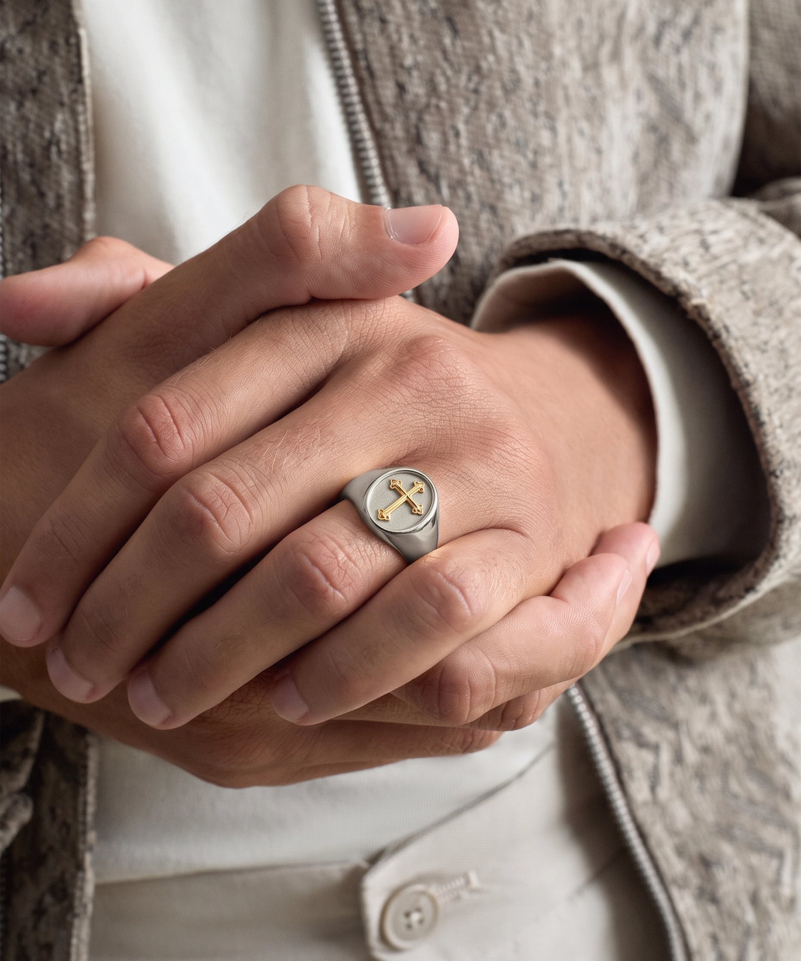 Men's Sterling Silver & 10K Gold Cross Signet Ring