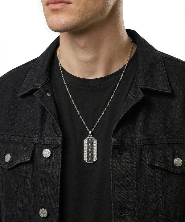 Link N Lock® Black Treated & Lab-grown Diamond Dog Tag Pendant