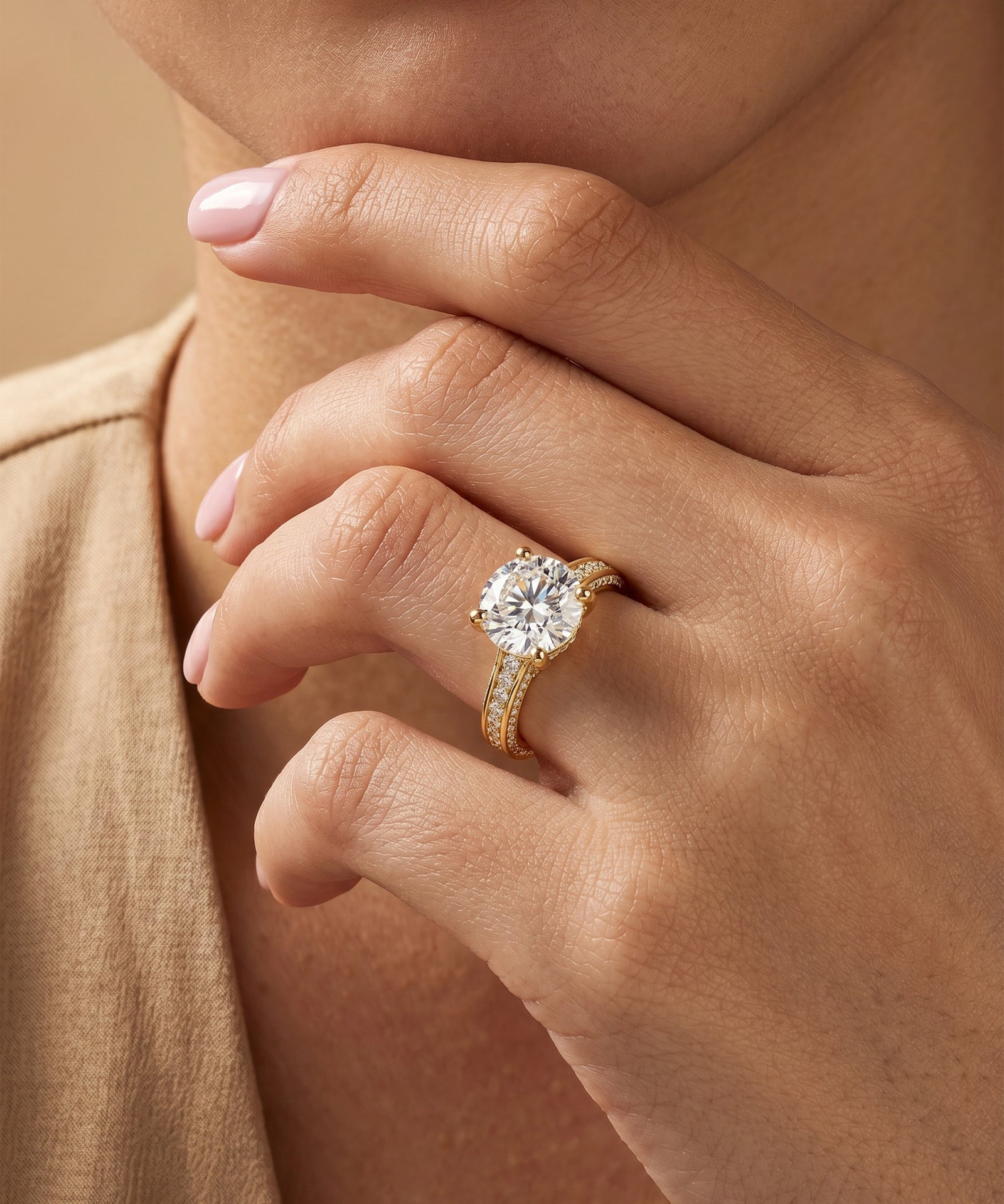 Ovani® Round Lab-grown Diamond Side-Stone Engagement Ring