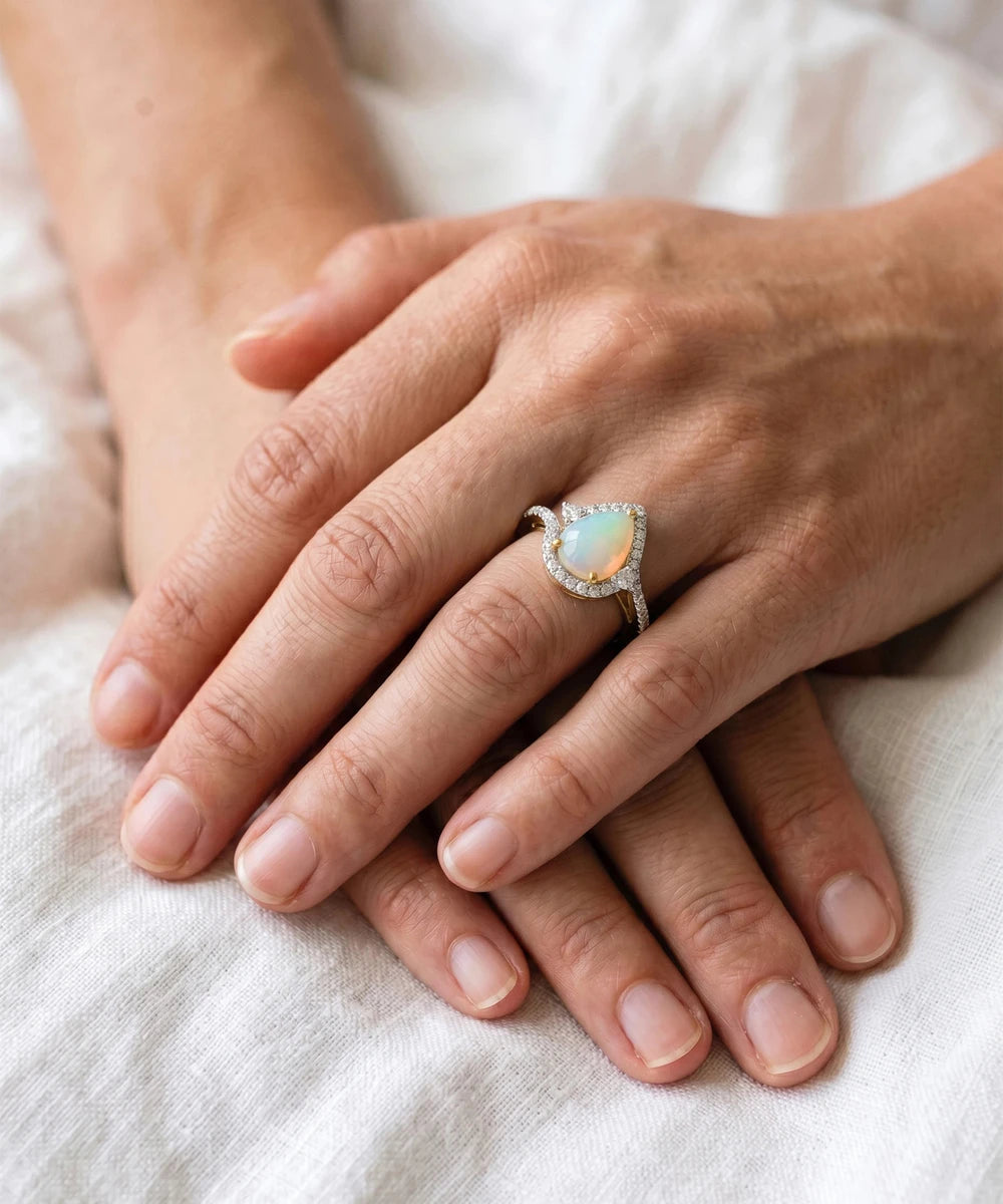 NovelloÂ® Opal & Lab-Grown Diamond Pear Halo Ring 1.53 Ct. T.W. - image 3
