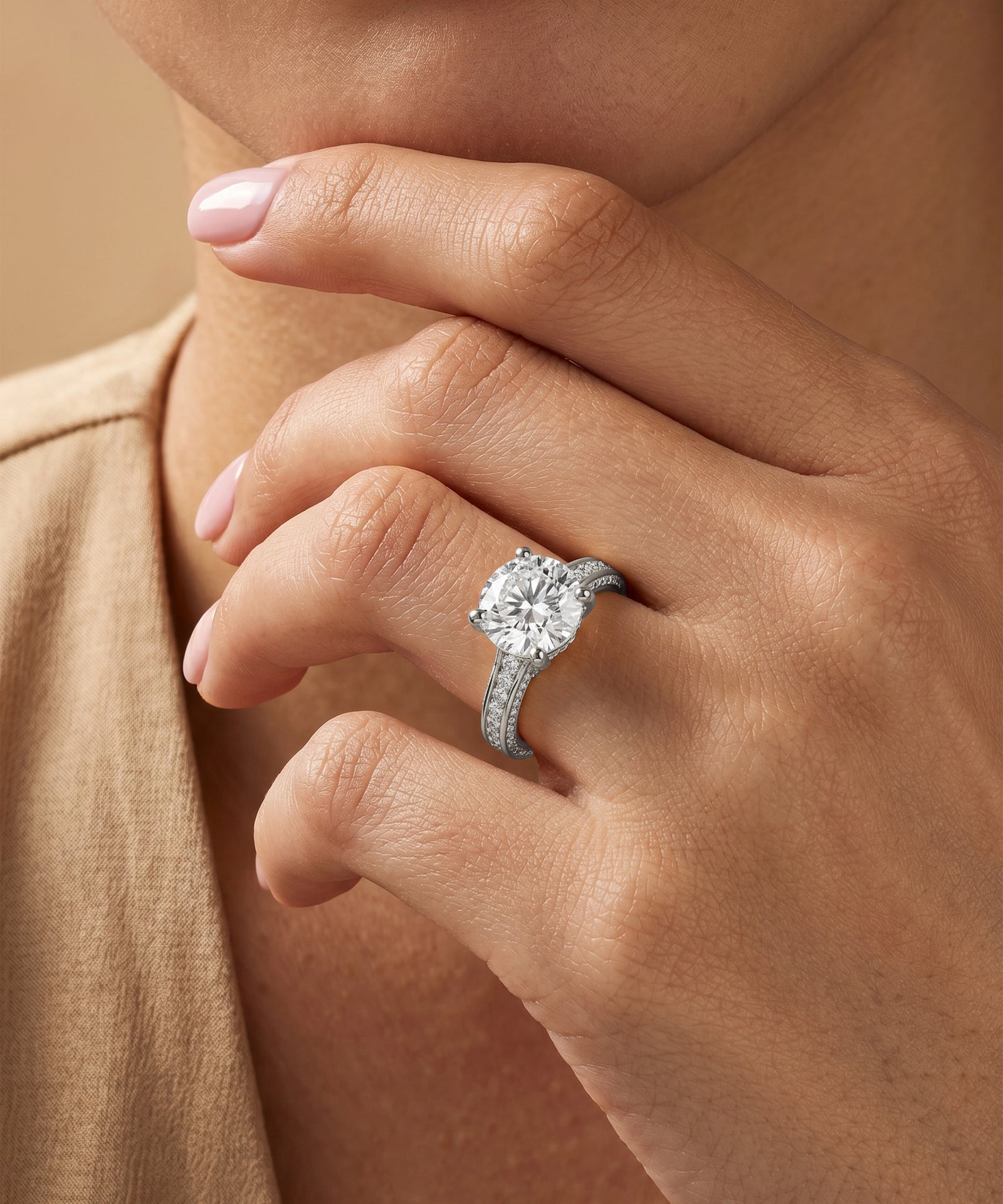 Ovani® Round Lab-grown Diamond Side-Stone Engagement Ring