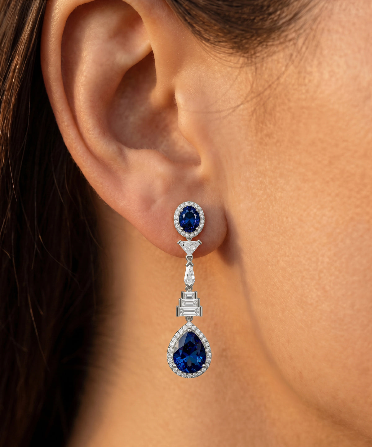 Ovani® Lab-grown Diamond & Lab-created Sapphire Dangling Earrings
