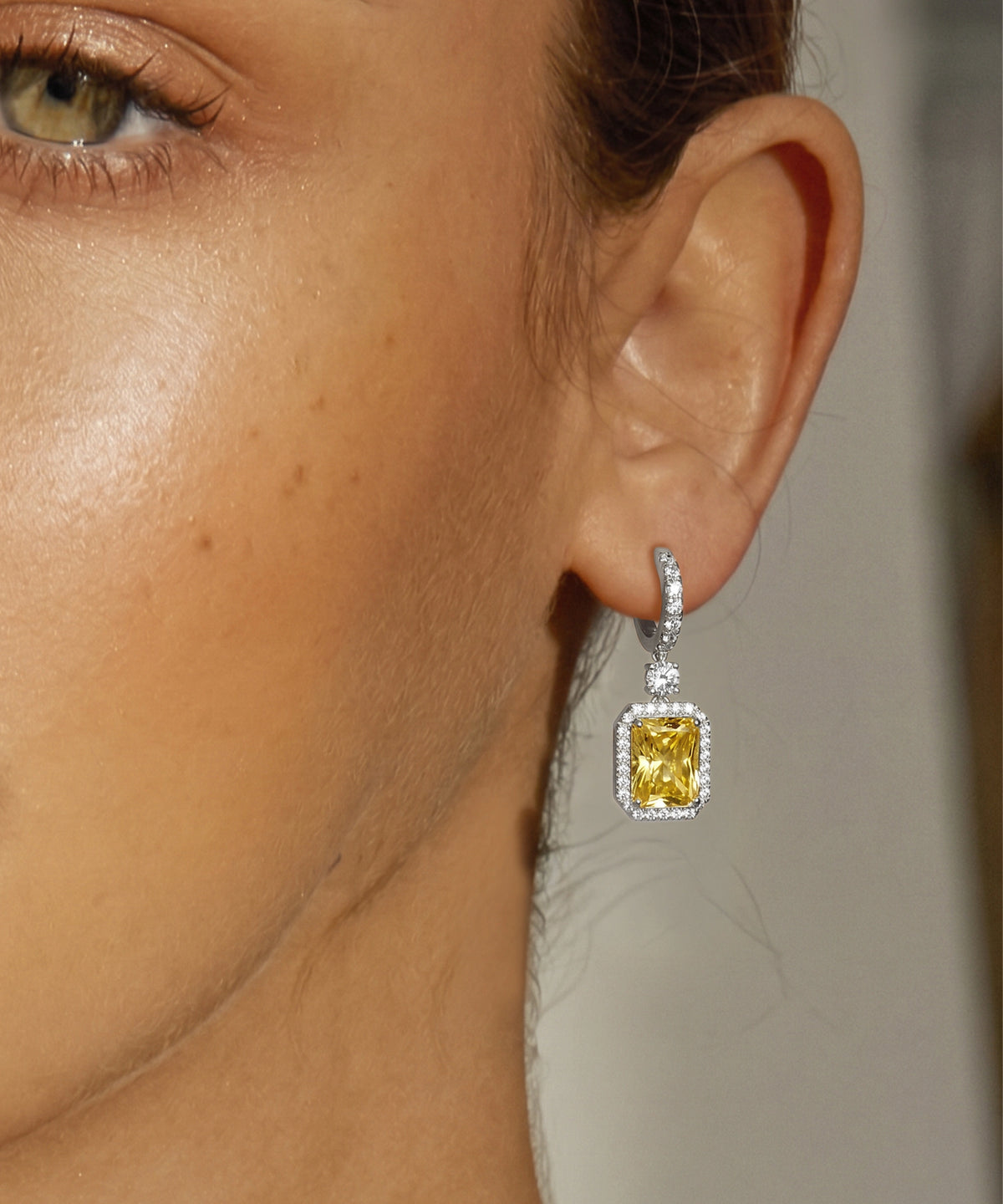 Ovani® Lab-grown  Yellow Diamond Radiant Dangling Earrings