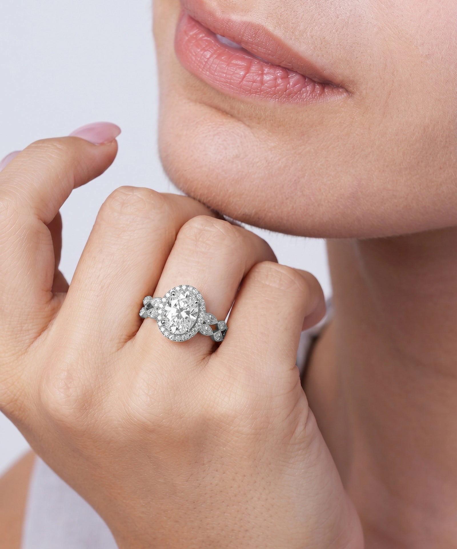Ovani® Lab-grown Diamond Oval Halo Bridal Set