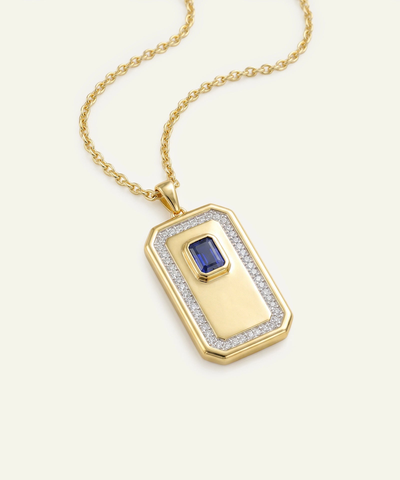 Lab-Created Sapphire & Lab-grown Diamond Dog Tag Pendant