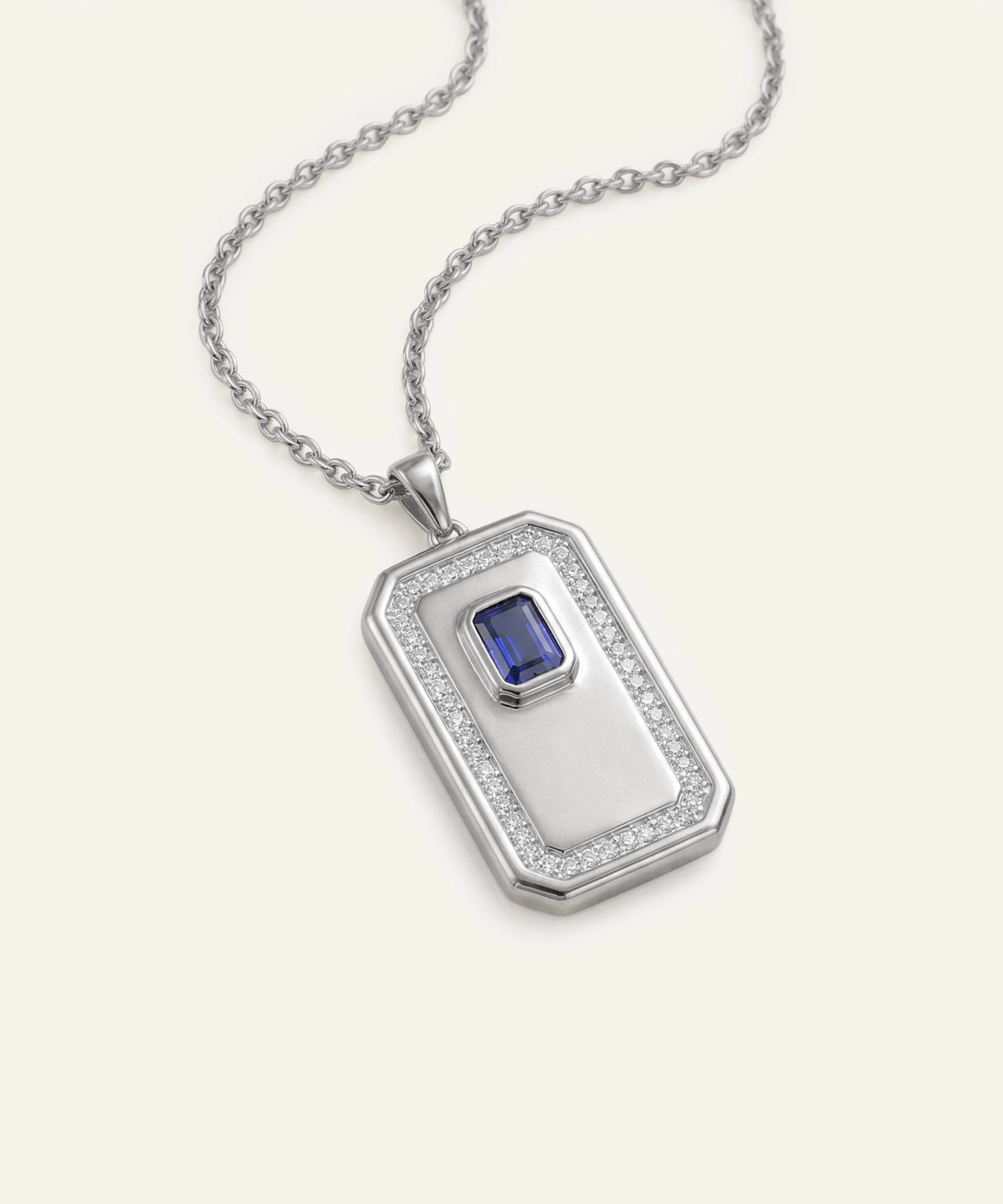 Lab-Created Sapphire & Lab-grown Diamond Dog Tag Pendant