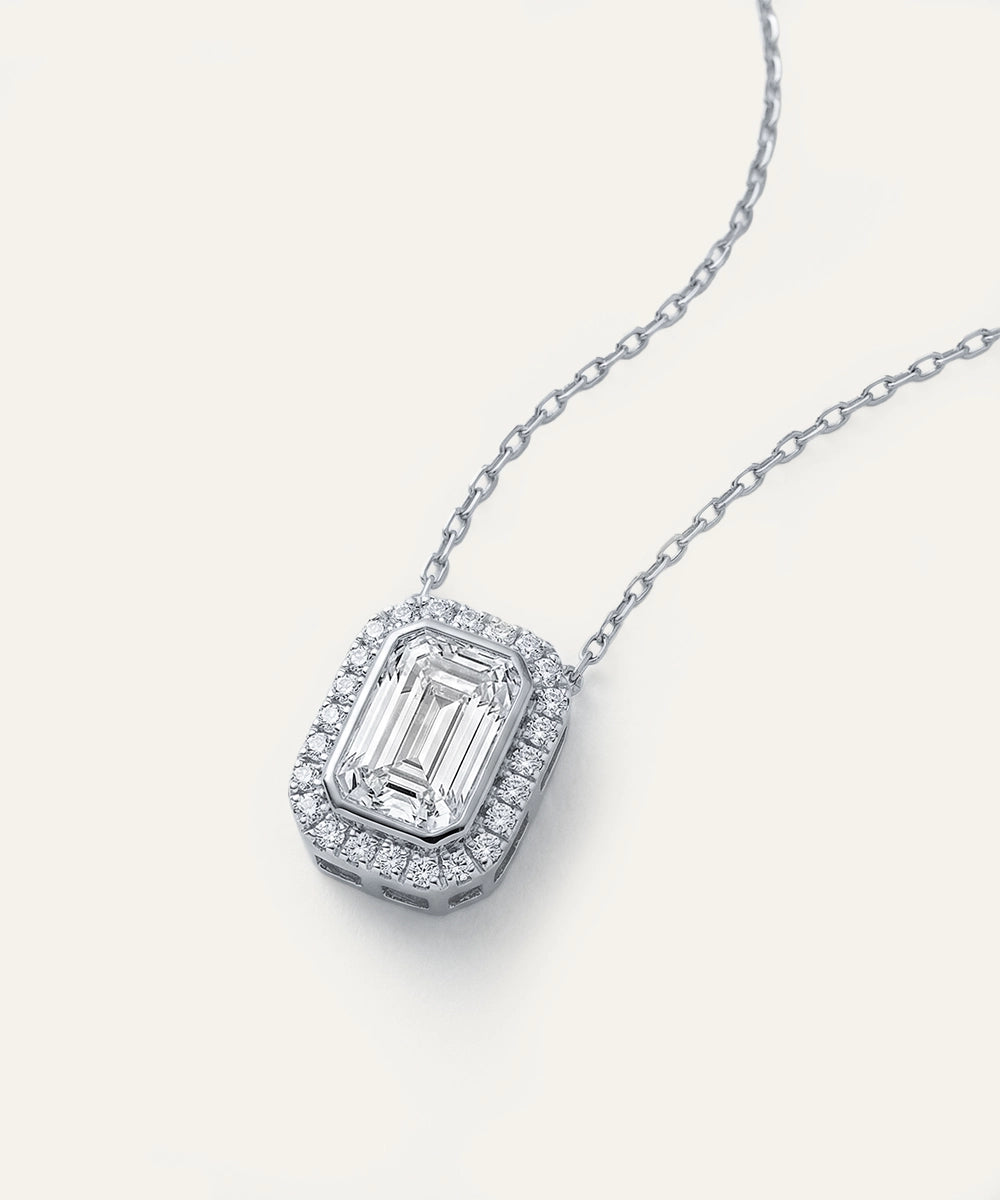 Bella by Ovani® Lab-grown Diamond Halo Emerald Necklace