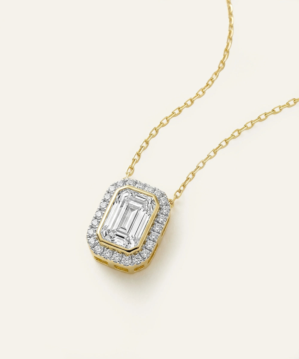 Bella by Ovani® Lab-grown Diamond Halo Emerald Necklace