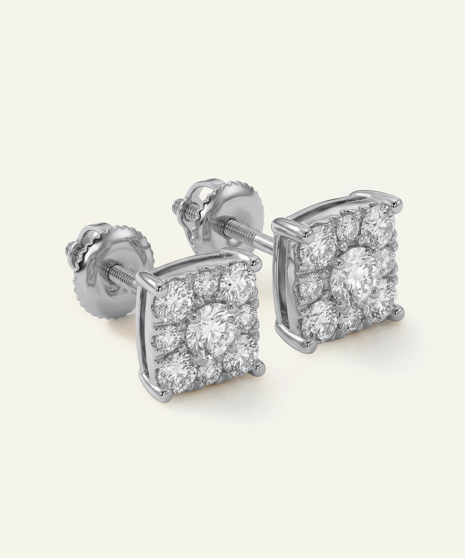 Diamond stud earrings on a white background