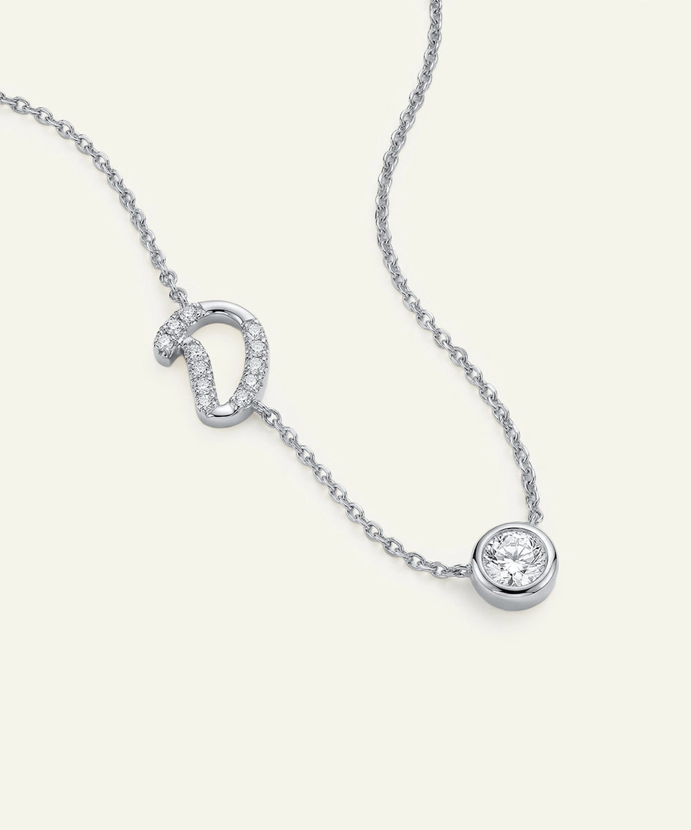 Silver necklace with a round pendant on a white background