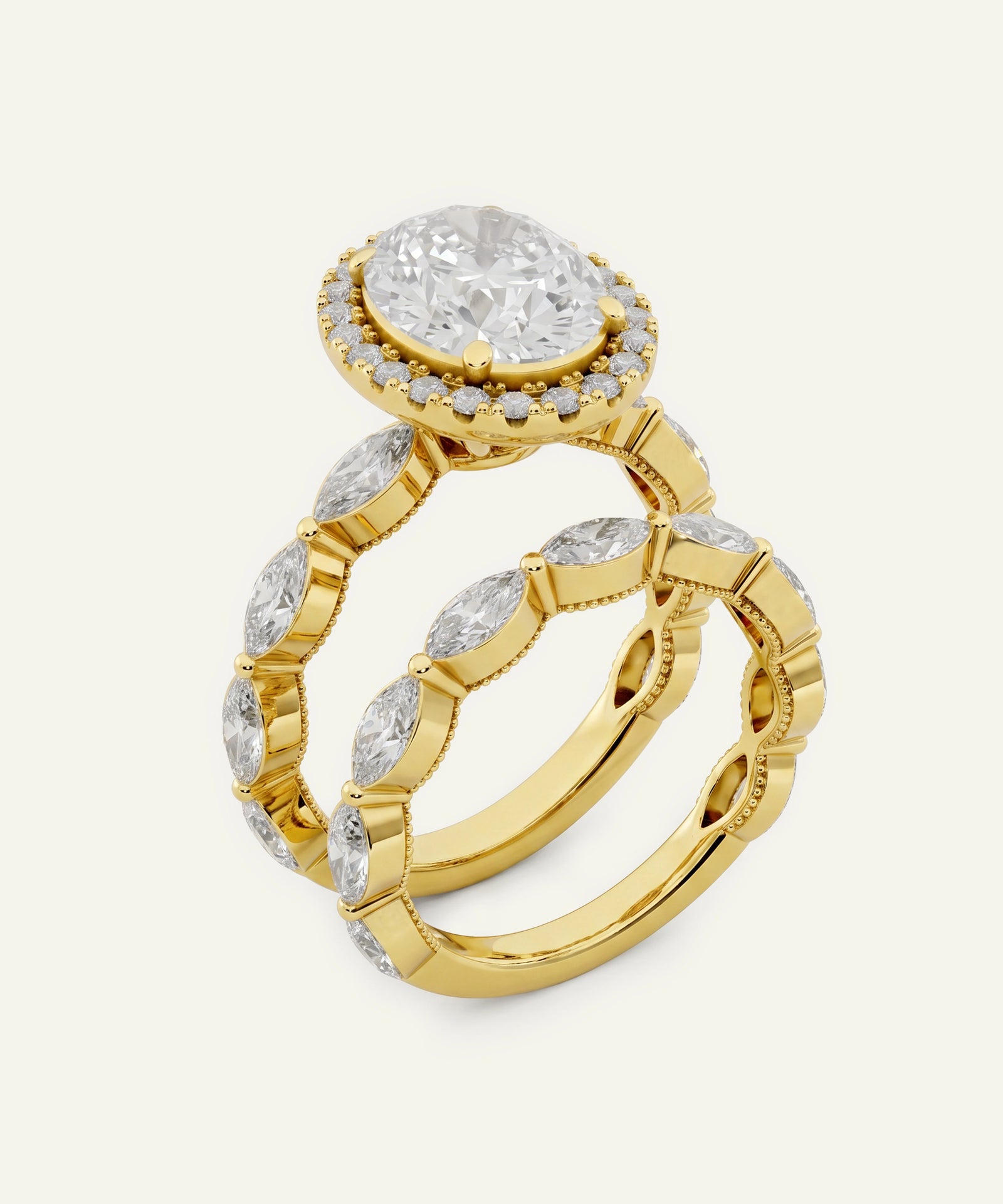 Ovani® Lab-grown Diamond Oval Halo Bridal Set