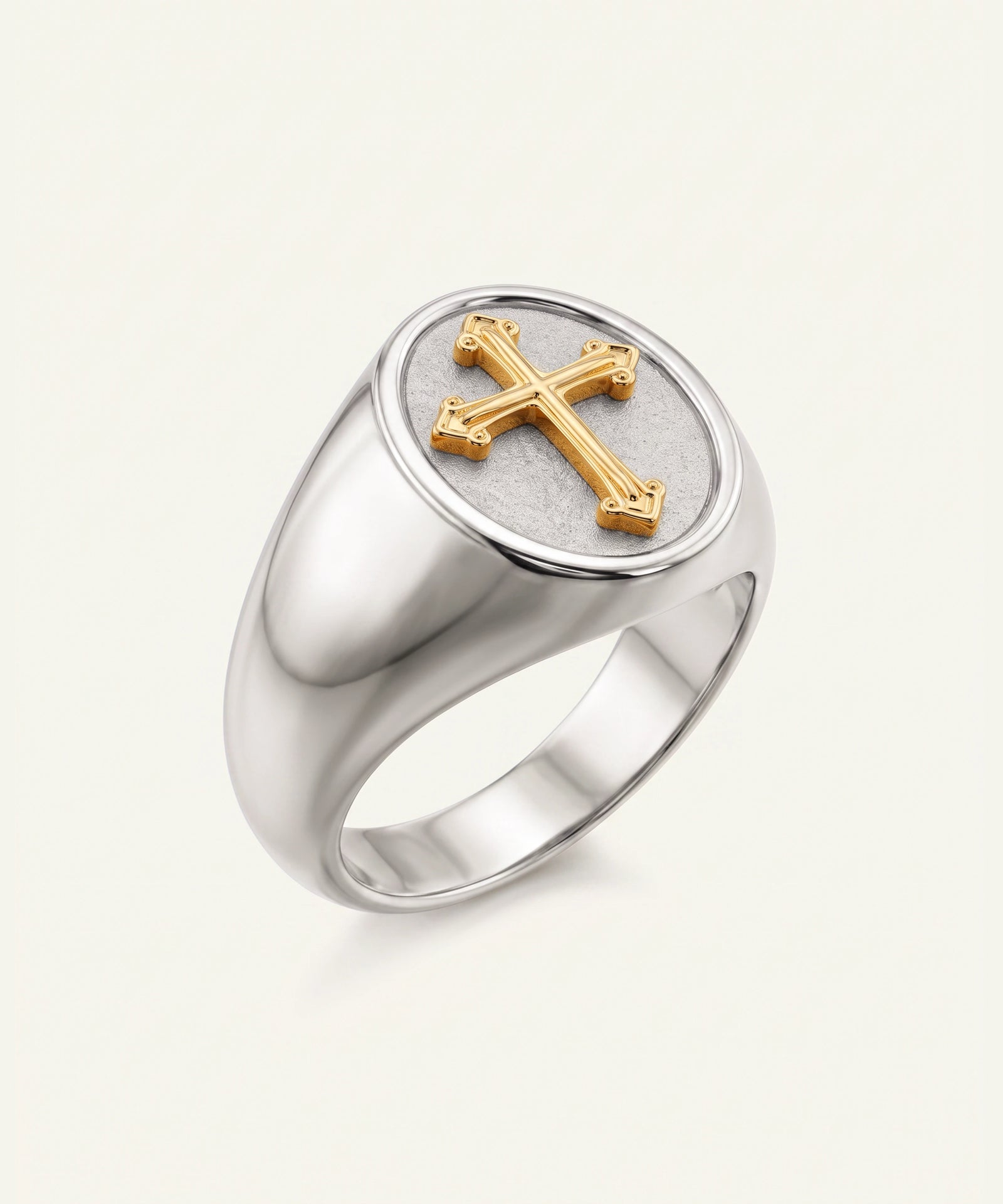 Men's Sterling Silver & 10K Gold Cross Signet Ring
