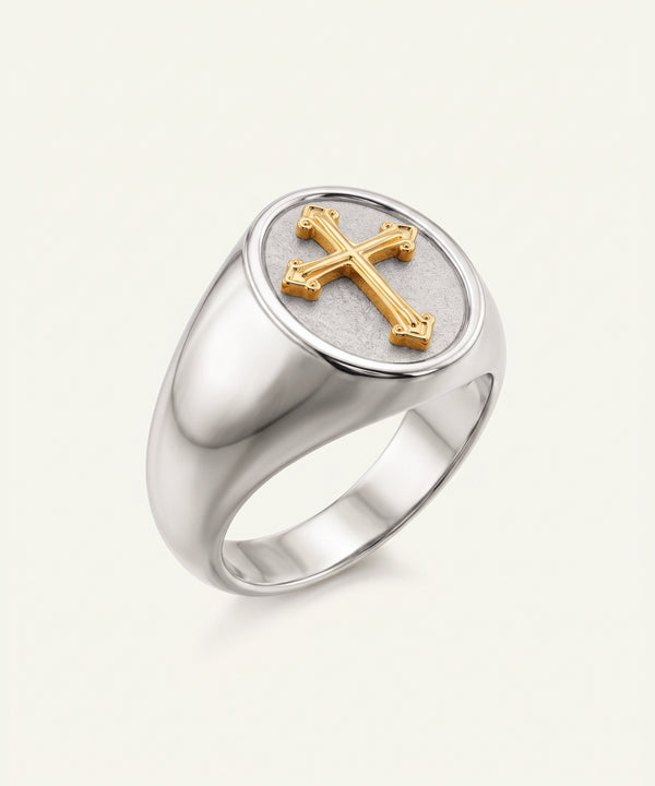 Men's Sterling Silver & 10K Gold Cross Signet Ring