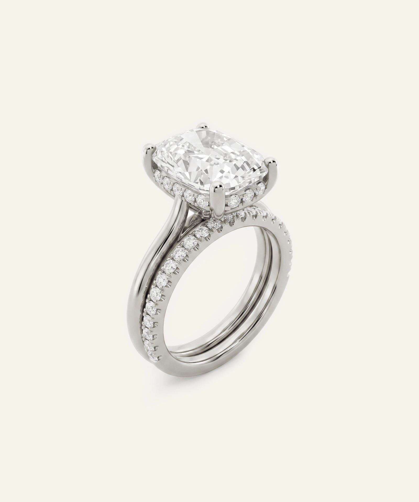 Ovani® Lab-grown Diamond Cushion Hidden Halo Bridal Set