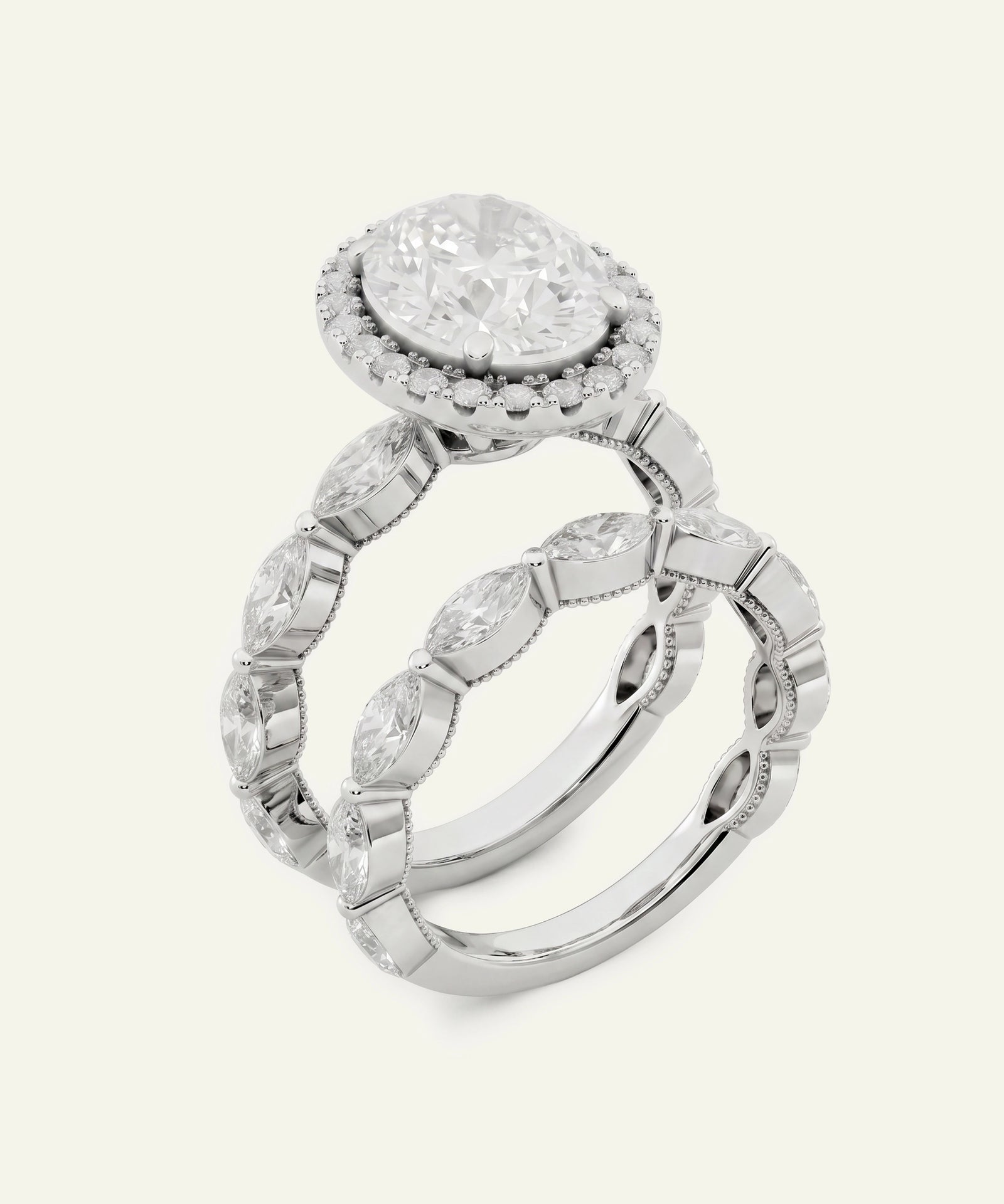 Ovani® Lab-grown Diamond Oval Halo Bridal Set