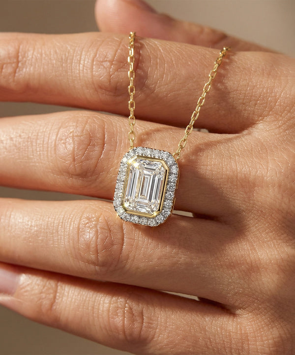 Bella by Ovani® Lab-grown Diamond Halo Emerald Necklace